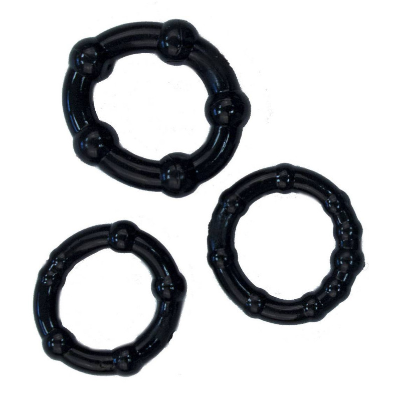 Rude Rider Pack de 3 mini cockrings souples noirs